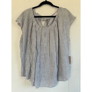 NWT LC Lauren Conrad Blue White Striped Linen Blend Tie Back Blouse XXL